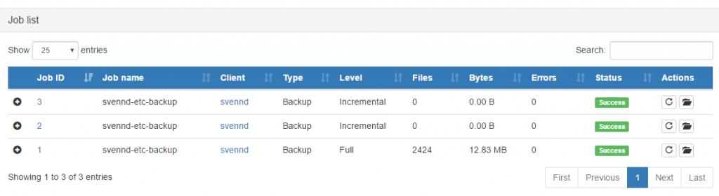bareos backup incremental overview in webinterface