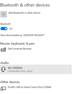 windows screen of bluetooth & other devices